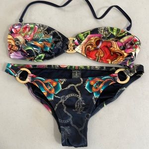 Christian Audigier multi color with gold stones bikini medium